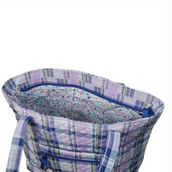 Vera Bradley Vera Tote Quilted Handbag Weekender Amethyst Plaid Travel NWT - Picture 2 of 9